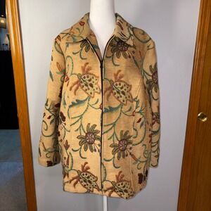 Maggie Sweet vintage Floral Tapestry Jacket Full Zip Up Beige Green Brown Size L